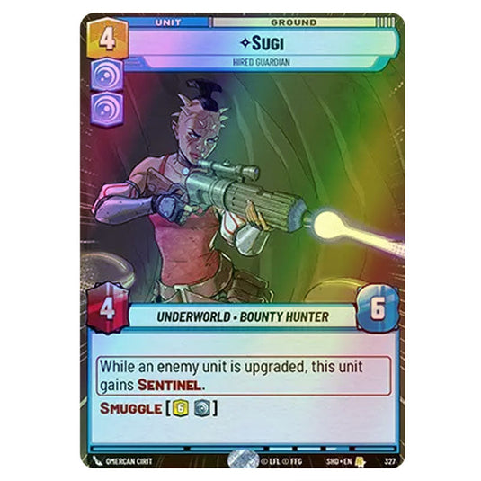 Sugi 327 card from the Star Wars Unlimited set Shadows of the Galaxy