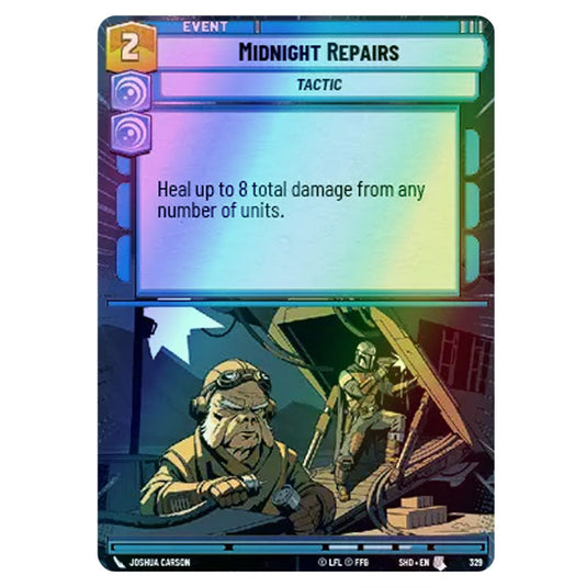 Midnight Repairs 329 card from the Star Wars Unlimited set Shadows of the Galaxy