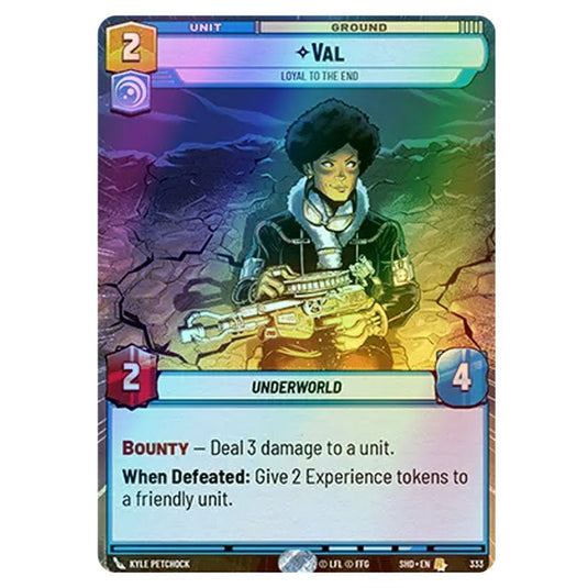 Val 333 card from the Star Wars Unlimited set Shadows of the Galaxy