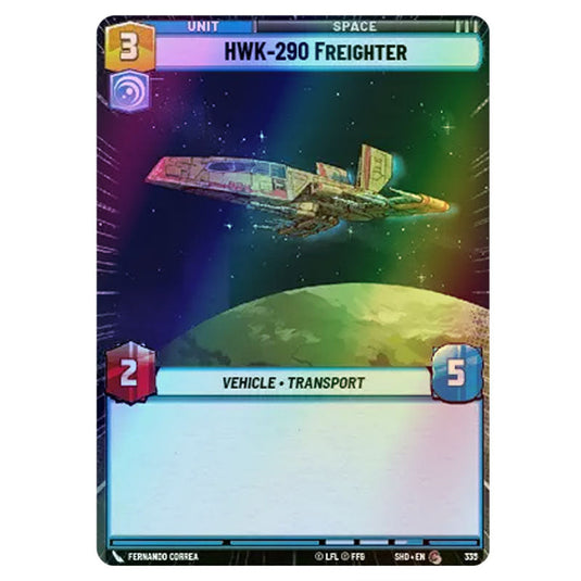 HWK-290 Freighter 335 card from the Star Wars Unlimited set Shadows of the Galaxy