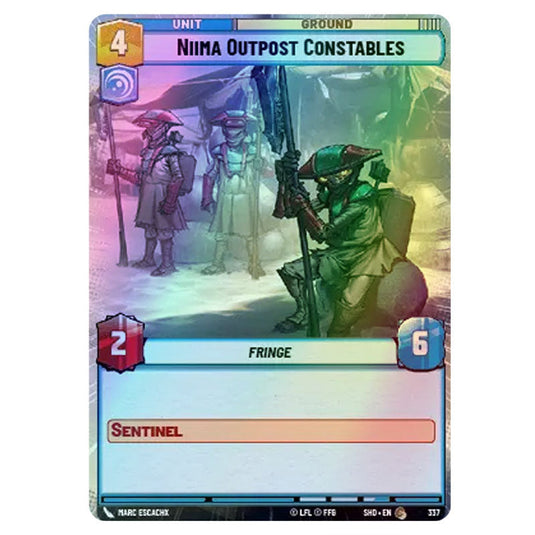 Niima Outpost Constables 337 card from the Star Wars Unlimited set Shadows of the Galaxy