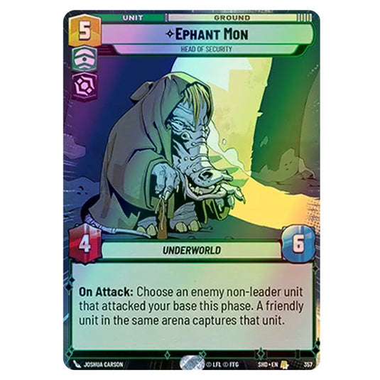 Ephant Mon 357 card from the Star Wars Unlimited set Shadows of the Galaxy