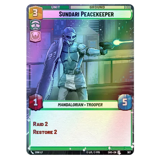 Sundari Peacekeeper 367 card from the Star Wars Unlimited set Shadows of the Galaxy