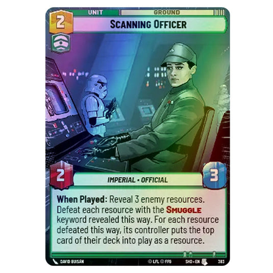 Scanning Officer 383 card from the Star Wars Unlimited set Shadows of the Galaxy