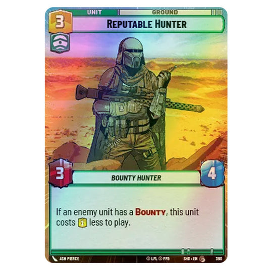 Reputable Hunter 386 card from the Star Wars Unlimited set Shadows of the Galaxy