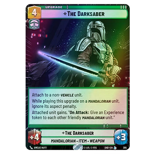 The Darksaber 395 card from the Star Wars Unlimited set Shadows of the Galaxy