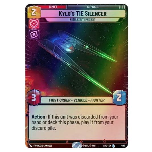 Kylo’s TIE Silencer 404 card from the Star Wars Unlimited set Shadows of the Galaxy