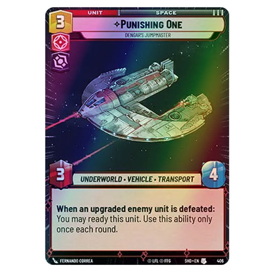 Punishing One 406 card from the Star Wars Unlimited set Shadows of the Galaxy