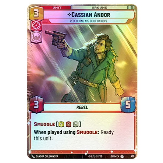 Cassian Andor 417 card from the Star Wars Unlimited set Shadows of the Galaxy