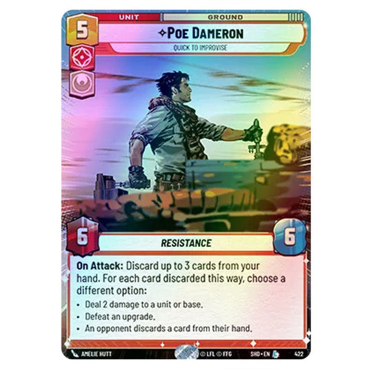 Poe Dameron 422 card from the Star Wars Unlimited set Shadows of the Galaxy