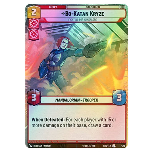 Bo-Katan Kryze 426 card from the Star Wars Unlimited set Shadows of the Galaxy