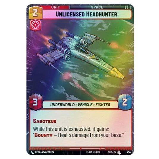 Unlicensed Headhunter 434 card from the Star Wars Unlimited set Shadows of the Galaxy