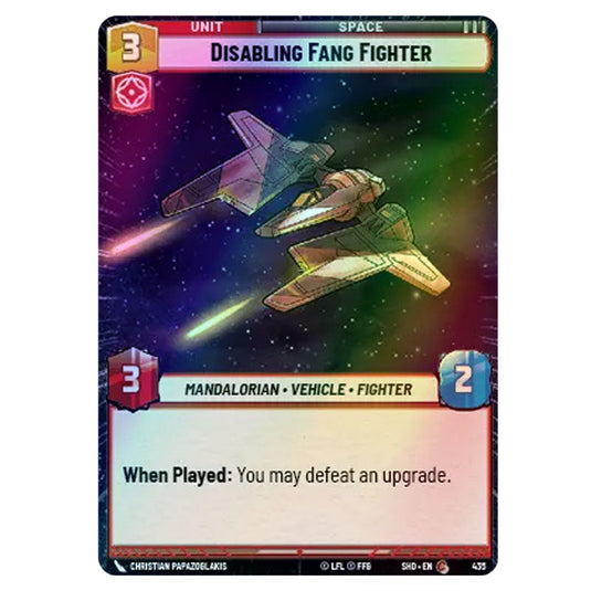 Disabling Fang Fighter 435 card from the Star Wars Unlimited set Shadows of the Galaxy