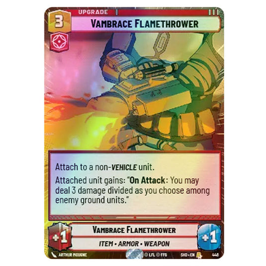 Vambrace Flamethrower 446 card from the Star Wars Unlimited set Shadows of the Galaxy