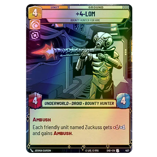 4-LOM 457 card from the Star Wars Unlimited set Shadows of the Galaxy