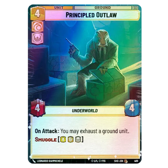 Principled Outlaw 469 card from the Star Wars Unlimited set Shadows of the Galaxy