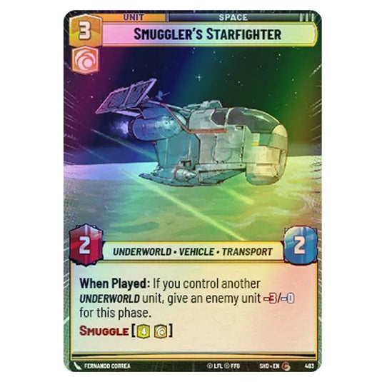 Smuggler’s Starfighter 483 card from the Star Wars Unlimited set Shadows of the Galaxy