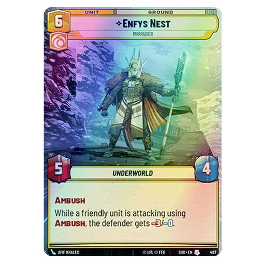 Enfys Nest 487 card from the Star Wars Unlimited set Shadows of the Galaxy