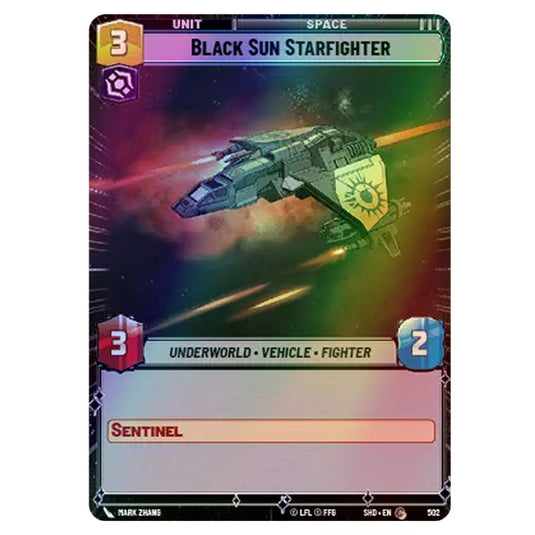 Black Sun Starfighter 502 card from the Star Wars Unlimited set Shadows of the Galaxy