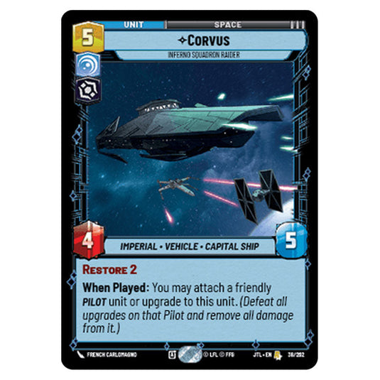 Corvus Inferno Squadron Raider Rare card from the Star Wars Unlimited set Jump to Lightspeed