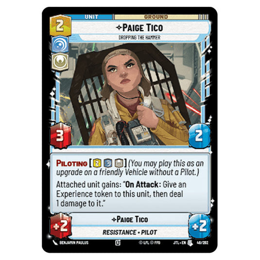 Paige Tico Dropping the Hammer Uncommon card from the Star Wars Unlimited set Jump to Lightspeed