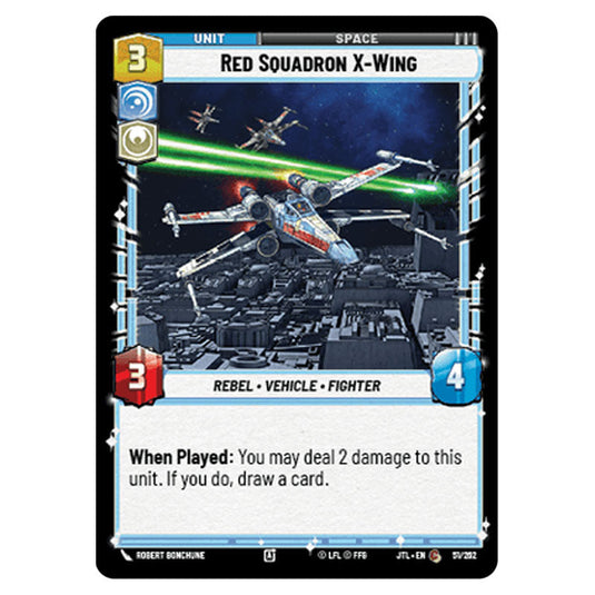Red Squadron X-Wing Common card from the Star Wars Unlimited set Jump to Lightspeed