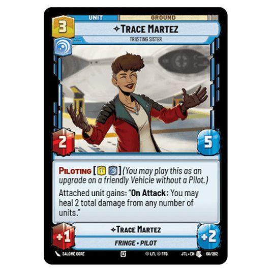Trace Martez Trusting Sister Uncommon card from the Star Wars Unlimited set Jump to Lightspeed