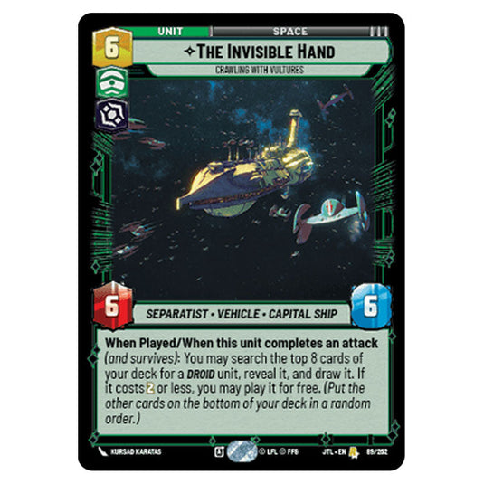The Invisible Hand Crawling With Vultures Rare card from the Star Wars Unlimited set Jump to Lightspeed