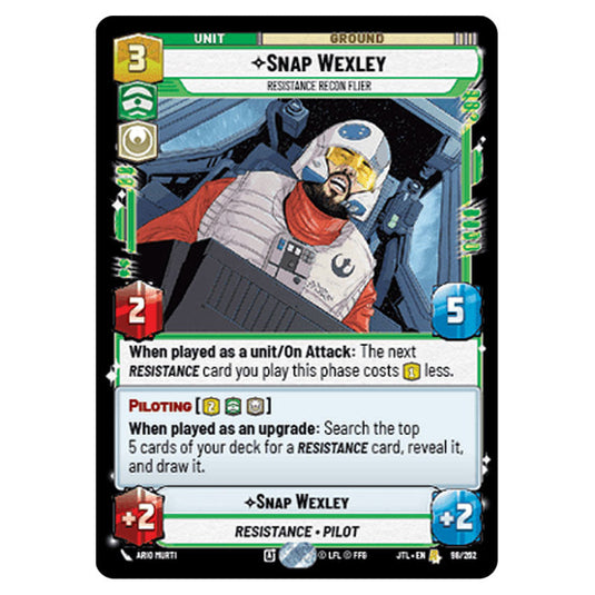 Snap Wexley Resistance Recon Flier Rare card from the Star Wars Unlimited set Jump to Lightspeed
