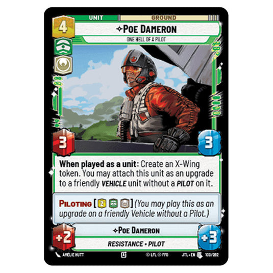 Poe Dameron One Hell of a Pilot Uncommon card from the Star Wars Unlimited set Jump to Lightspeed