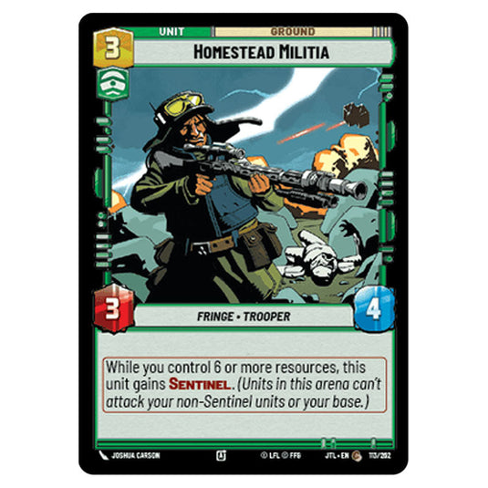 Homestead Militia Common card from the Star Wars Unlimited set Jump to Lightspeed