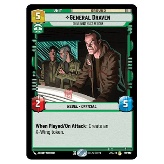 General Draven Doing What Must Be Done Rare card from the Star Wars Unlimited set Jump to Lightspeed