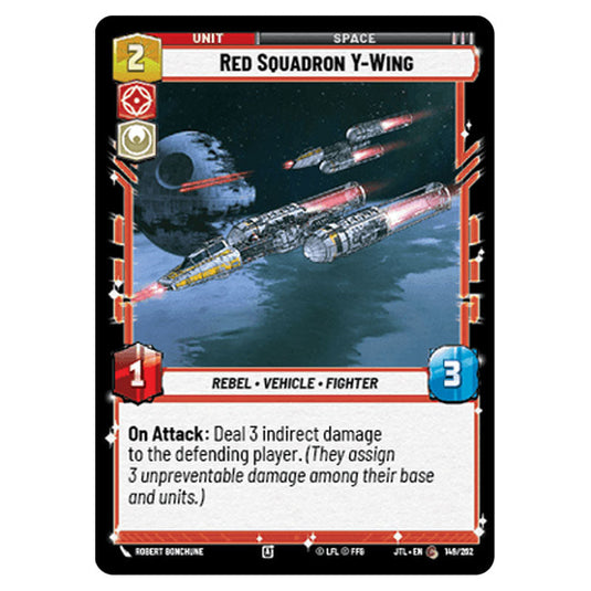 Red Squadron Y-Wing Common card from the Star Wars Unlimited set Jump to Lightspeed