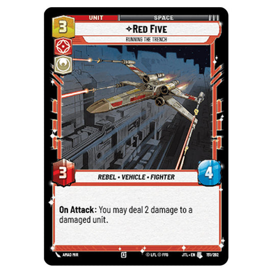Red Five Running the Trench Uncommon card from the Star Wars Unlimited set Jump to Lightspeed