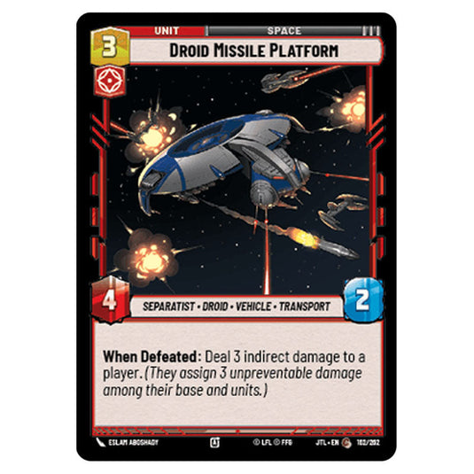 Droid Missile Platform Common card from the Star Wars Unlimited set Jump to Lightspeed