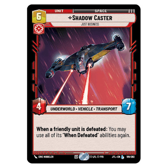 Shadow Caster Just Business Legendary card from the Star Wars Unlimited set Jump to Lightspeed