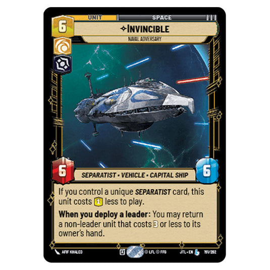 Invincible Naval Adversary Legendary card from the Star Wars Unlimited set Jump to Lightspeed