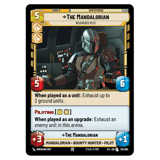 The Mandalorian Weathered Pilot Uncommon card from the Star Wars Unlimited set Jump to Lightspeed
