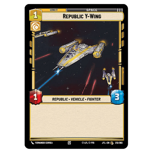 Republic Y-Wing Common card from the Star Wars Unlimited set Jump to Lightspeed