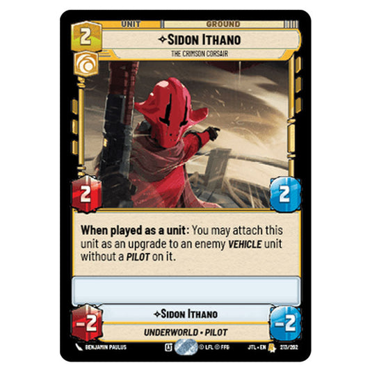Sidon Ithano The Crimson Corsair Rare card from the Star Wars Unlimited set Jump to Lightspeed