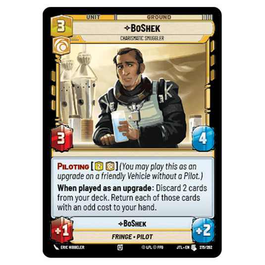 BoShek Charismatic Smuggler Uncommon card from the Star Wars Unlimited set Jump to Lightspeed