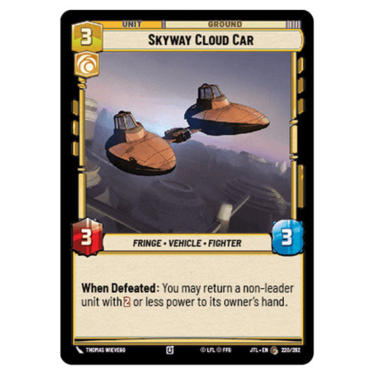 Skyway Cloud Car Common card from the Star Wars Unlimited set Jump to Lightspeed