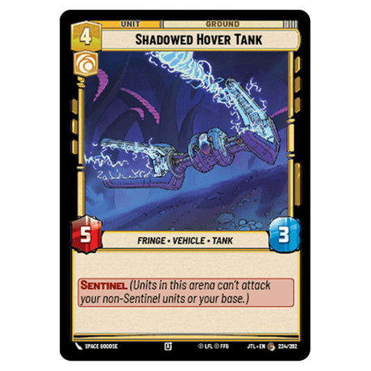 Shadowed Hover Tank Common card from the Star Wars Unlimited set Jump to Lightspeed