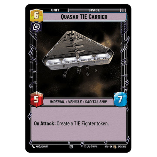 Quasar TIE Carrier Common card from the Star Wars Unlimited set Jump to Lightspeed