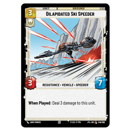 Dilapidated Ski Speeder Common card from the Star Wars Unlimited set Jump to Lightspeed