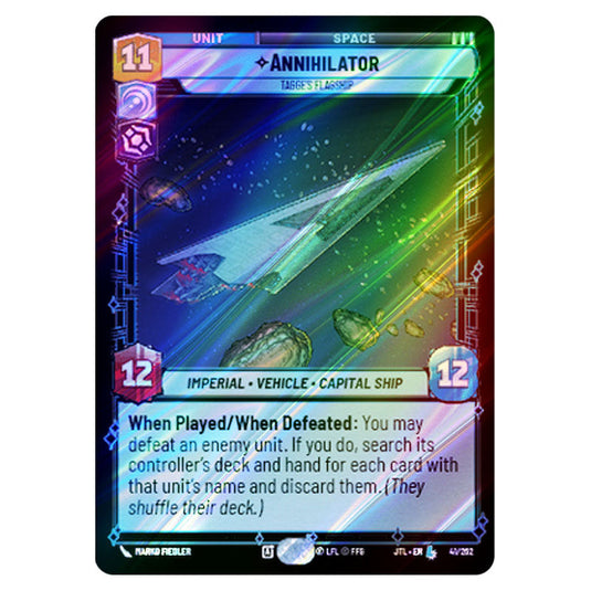 Annihilator Tagge's Flagship Legendary card from the Star Wars Unlimited set Jump to Lightspeed