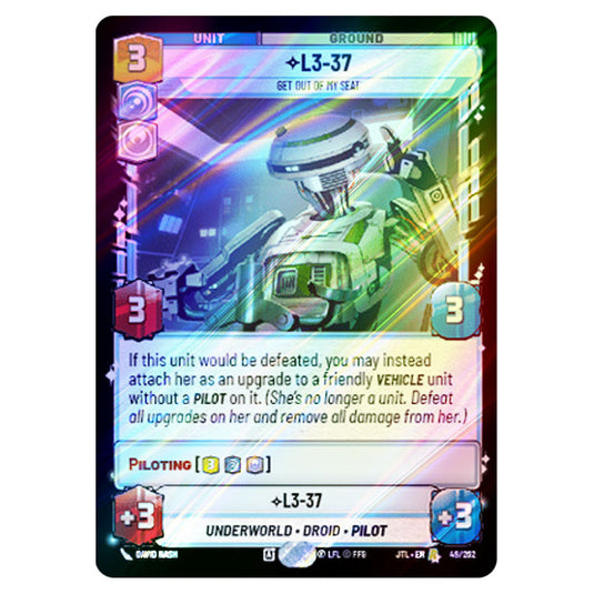 L3-37 Get Out Of My Seat Rare card from the Star Wars Unlimited set Jump to Lightspeed