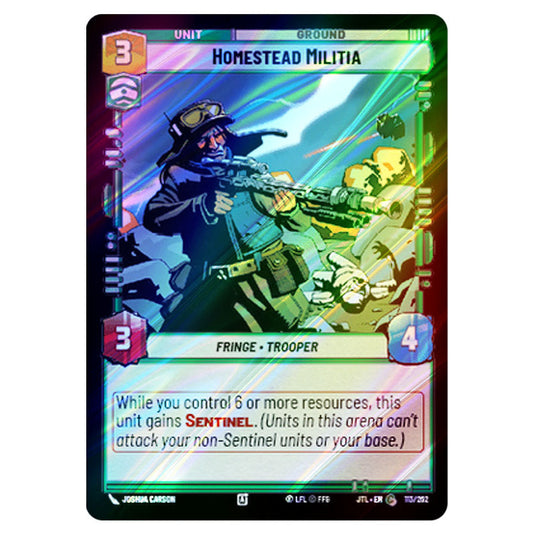 Homestead Militia Common card from the Star Wars Unlimited set Jump to Lightspeed