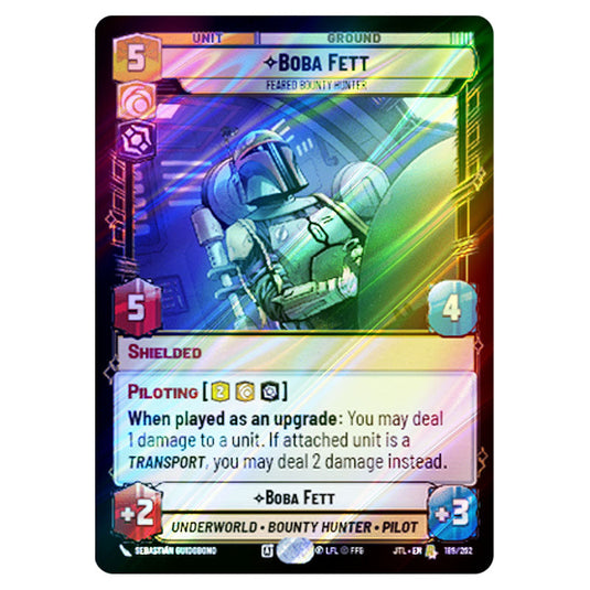 Boba Fett Feared Bounty Hunter Rare card from the Star Wars Unlimited set Jump to Lightspeed