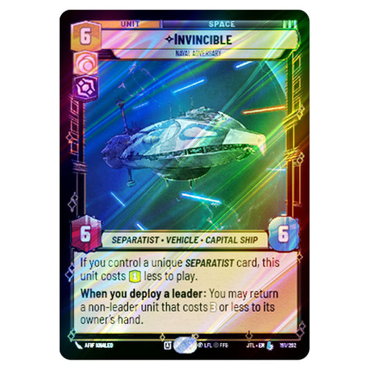 Invincible Naval Adversary Legendary card from the Star Wars Unlimited set Jump to Lightspeed